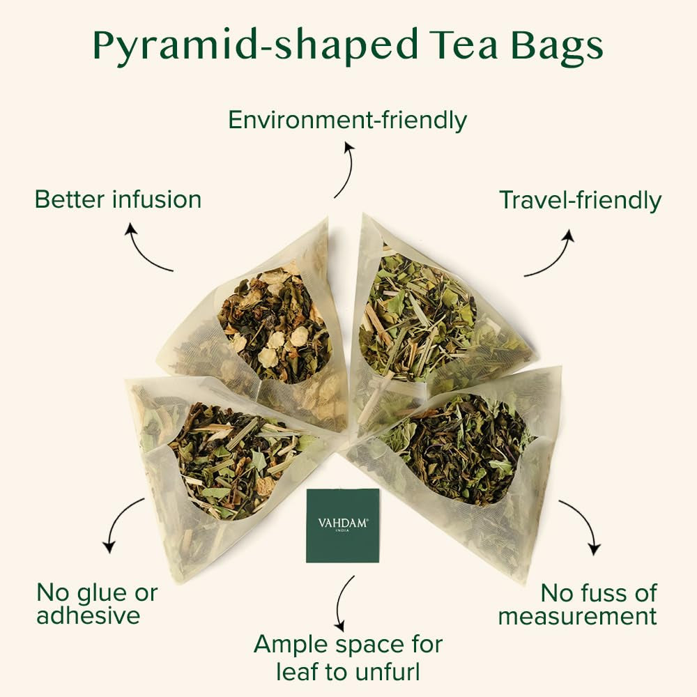 , Turmeric Ginger Herbal Tea Bags (100 Pyramid Tea Bags) Caffeine Free, Non GMO, Gluten Free | 100% Pure Herbal Blend - Savory & Spicy | Whole Loose Leaf Tea Bags