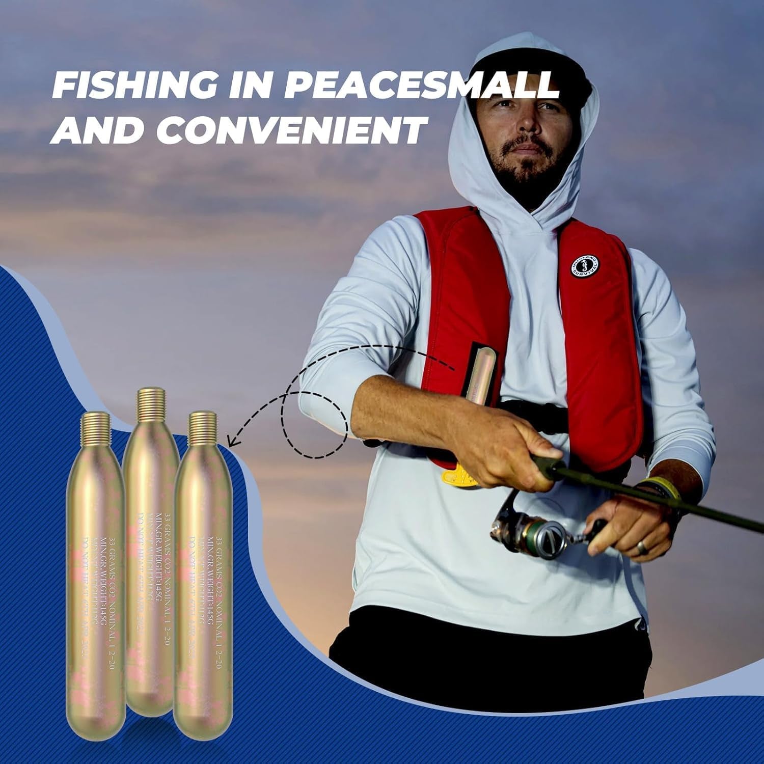 33G Co2 Cartridge Cylinder for Life Vest, Accessory for C02 PFD Rearming Kit, for Auto/Manual Inflating Life Jacket, for Adult, Used for Fishing, Surfing, Sea/Ocean Activities