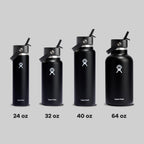 Hydro Flask Water Bottle - Insulated Stainless Steel - Wide Straw Lid, Non Spill, Leakproof in 32 Oz Black