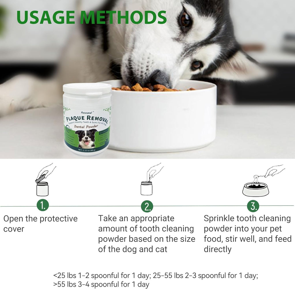 Natural Dog Dental Powder for Plaque Removal | Helps Reduce Plaque, Supports Healthy Teeth & Gums, Freshens Breath, Daily Dental Care for All Dogs