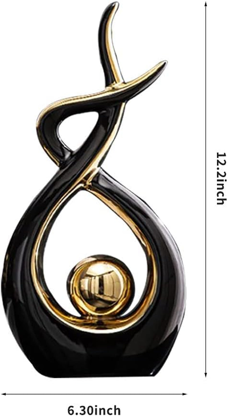 Home Decor Modern Abstract Art Ceramic Statue Table Decor (Large) | Modern Aesthetic Ornament, Decorative Accent for Dining Room Living Room Office Centerpiece (Black and Gold)