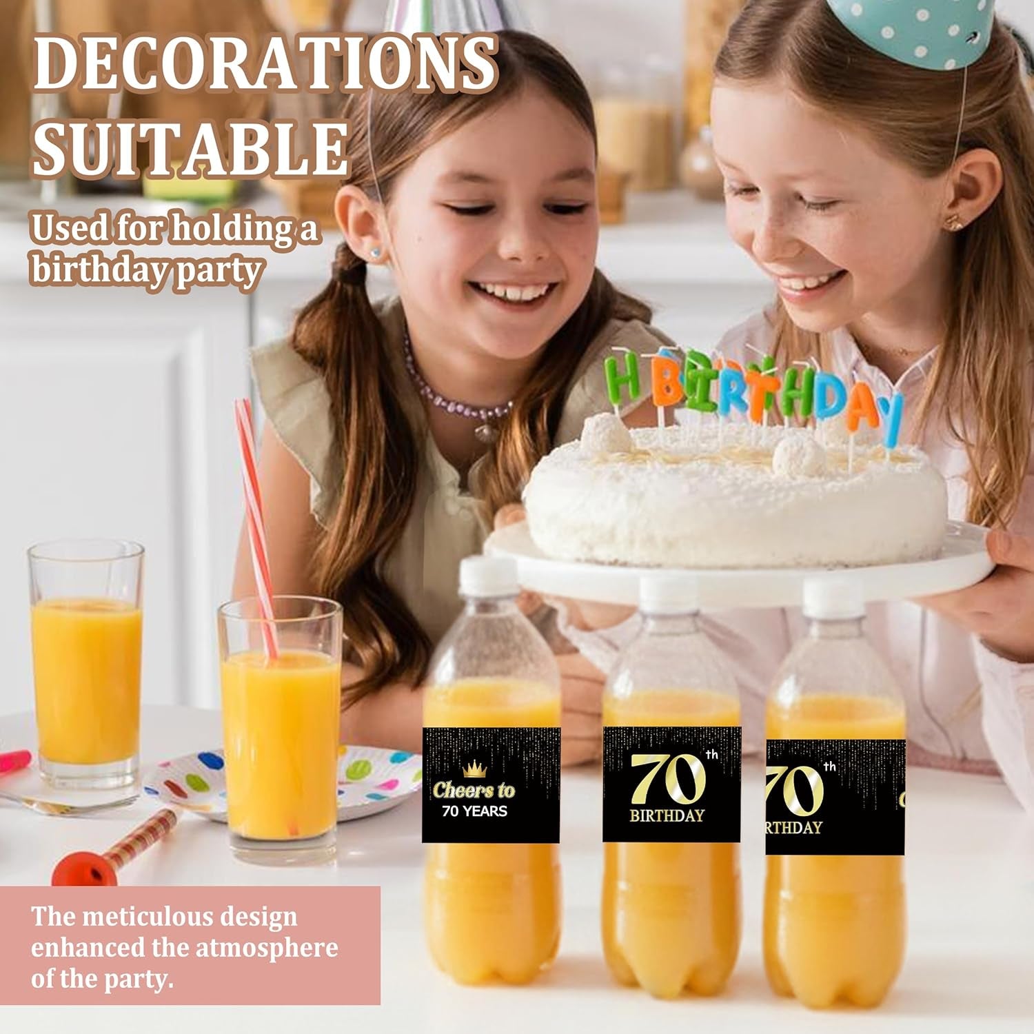 Birthday Party Water Bottle Label Stickers, Waterproof Labels for Water Bottles, Black and Gold Happy 70Th Birthday Party Decorations, Cheers to 70 Years, Anniversary Table Supplies-A31