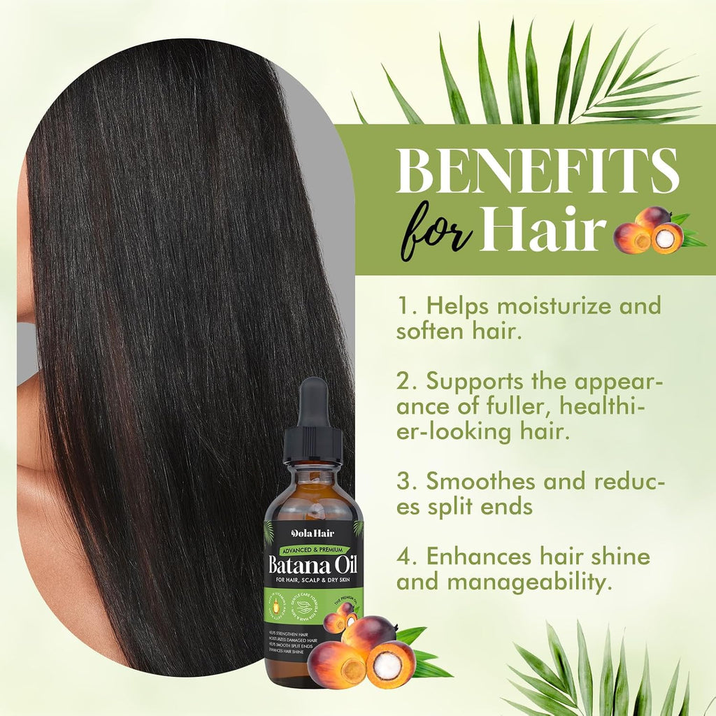 Batana Oil for Hair, Scalp & Skin, Natural Elaeis Oleifera Kernel Oil, Moisturizing Hair Oil for Dry Hair, Lightweight Conditioning Oil, Enhances Softness & Shine, 2.03 Fl Oz (60 Ml)