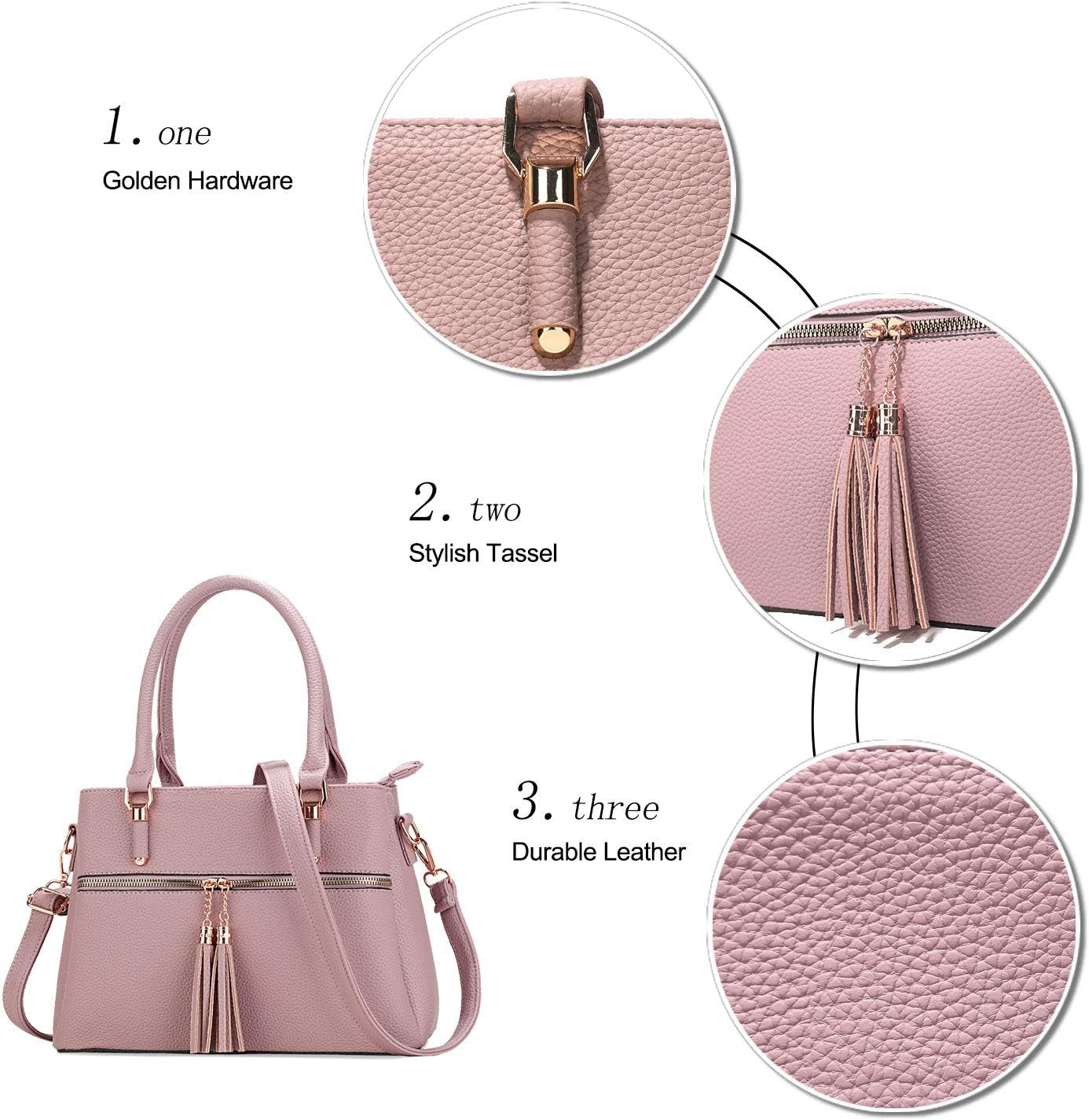 Women Purses and Handbags, PU Leather Top Handle Satchel Bag | Removable Long Strap, 3 Zippered Compartments, Crossbody Purse for Ladies, ,Tassel Pendant