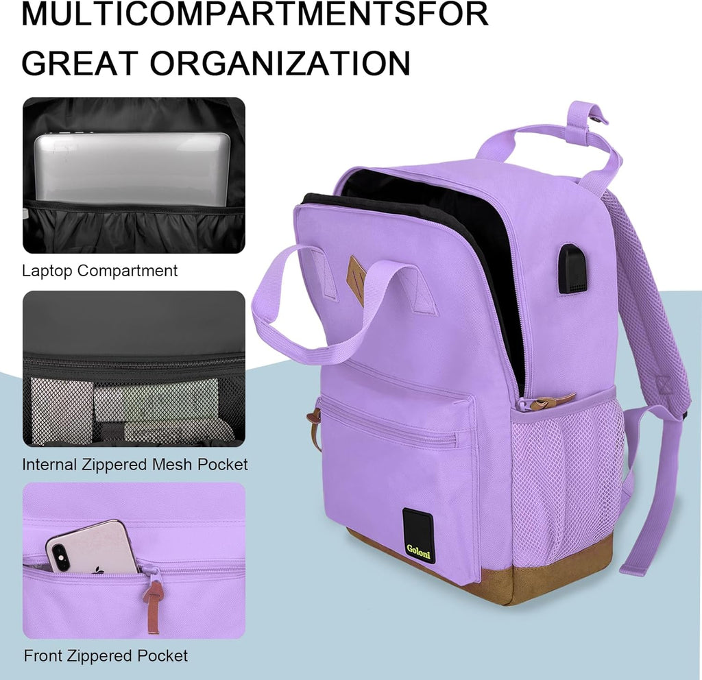 Small Carry on Travel Backpack with USB Charging Port, Lightweight Water Resistant Mini Carry-On Backpack for Men Women, Compact Personal Everyday Backpack,Purple