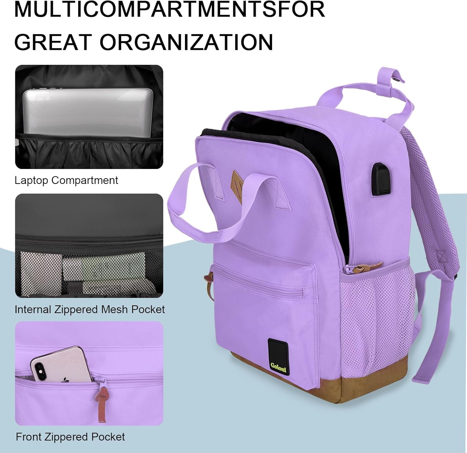 Small Carry on Travel Backpack with USB Charging Port, Lightweight Water Resistant Mini Carry-On Backpack for Men Women, Compact Personal Everyday Backpack,Purple