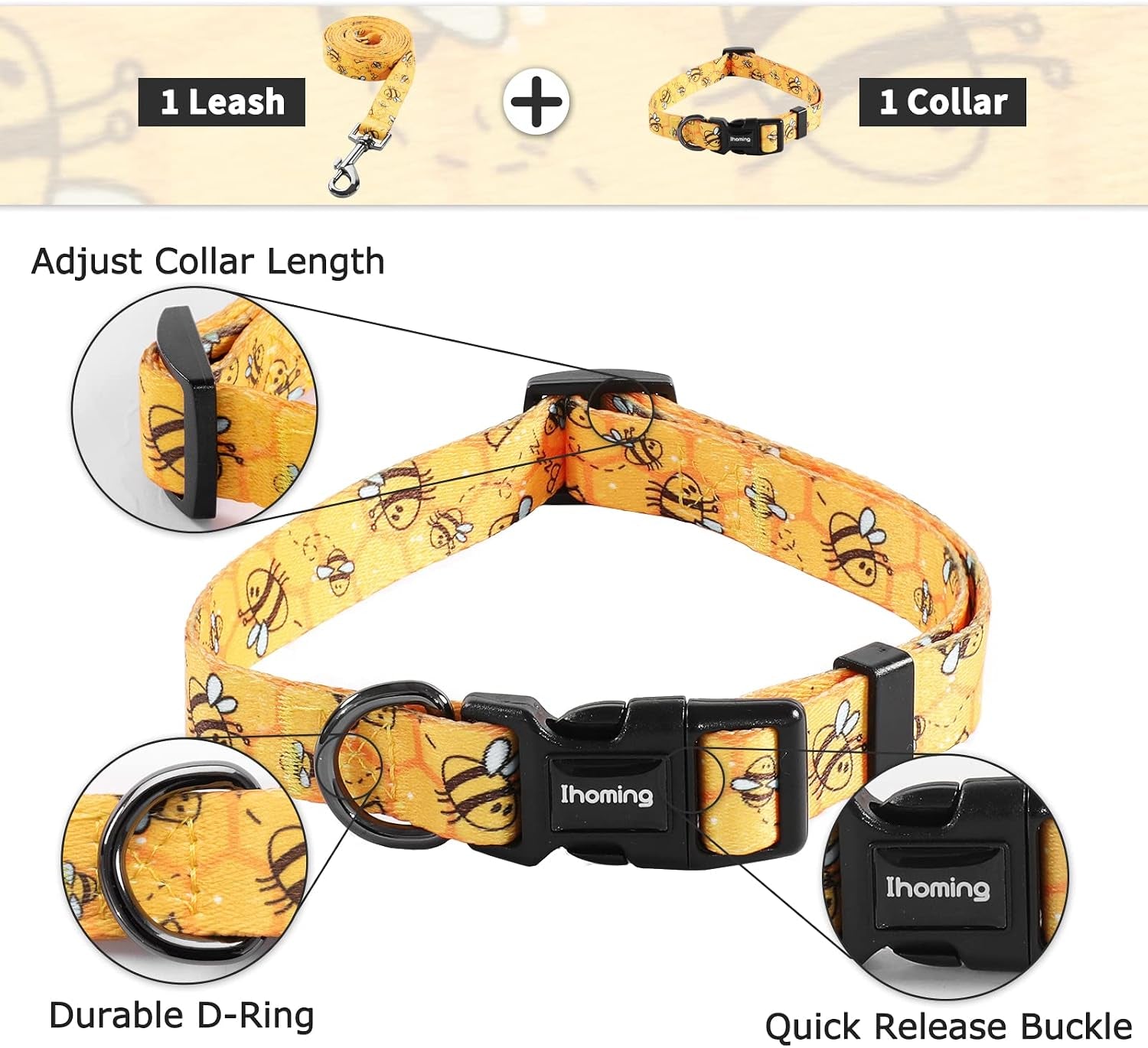 Dog Collar and Leash Set for Small Dogs & Cats, up to 20 Lbs | Soft Splicing Design, Adjustable Durable Pet Collar Leash for Everyday Walks, Training, and Outdoor Activities
