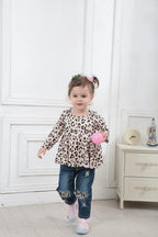 Baby Girl Clothes 12 18 24 Months Outfits for Infant Toddler Denim Girls' Clothing Ruffle Top Ripped Jeans Pant Sets | Baby Girl Christmas Outfit with Headband,Long Sleeve Bow Tops Pants Little Girls Clothing Sets,Cute Gifts Clothes for Holiday