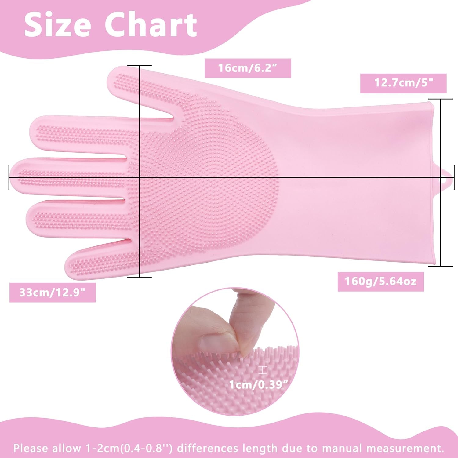 Pet Grooming Gloves—Dog Washing Gloves with High-Density Teeth | Dog Bath Scrubber with Enhanced Five Finger Design, Silicone Gloves for Dogs and Cats Bathing, Massage (Pink)