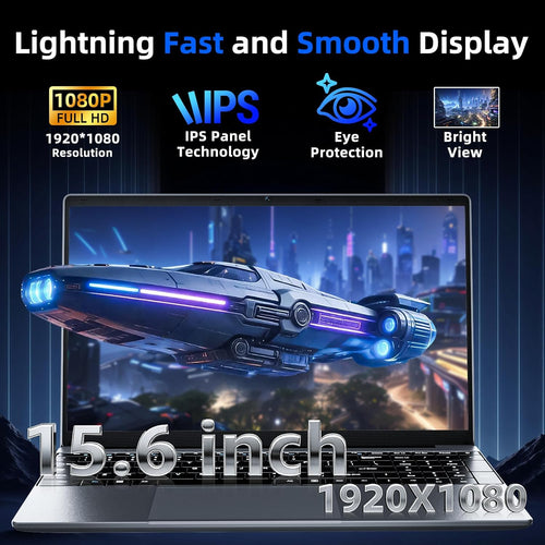 15.6'' AI Laptop with Office 365, 6GB RAM 128GB SSD | Win 11 Home Laptops Computer, IPS FHD, 180°Viewing, Quad-Core Processor, Type-C, Portable Thin Business Student Laptops