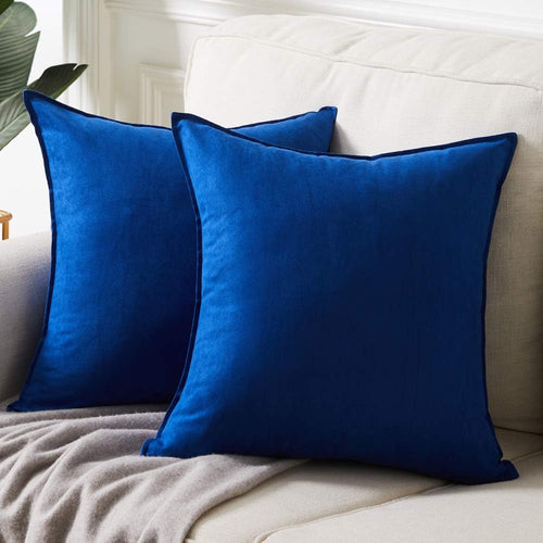 2 Packs Premium Faux Suede Decorative Throw Pillow Covers, Super Soft Square Pillow Case,Solid Cushion Cover for Couch/Sofa/Bedroom (18" X 18", Set of 2, Blue)