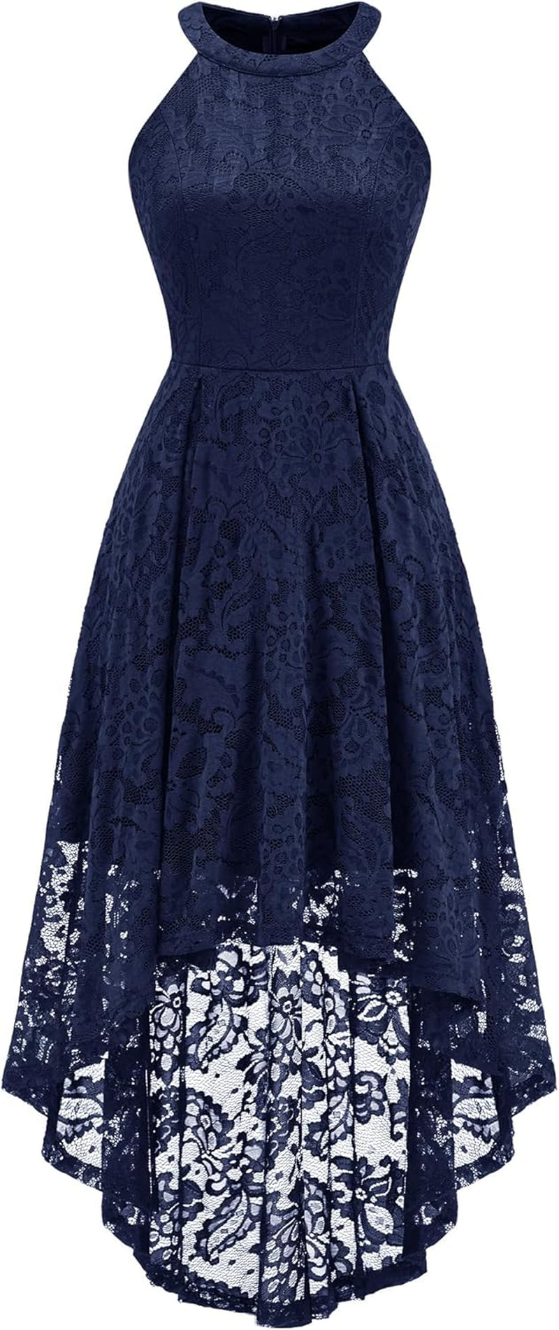 Women Halter Lace Hi Lo Wedding Guest Cocktail Formal Dress | Bridesmaid Wedding Dresses,Sleeveless,Halter Top Neckline,High Low Hem,Elegant a Line Design,Soft Floral Lace Party Dress