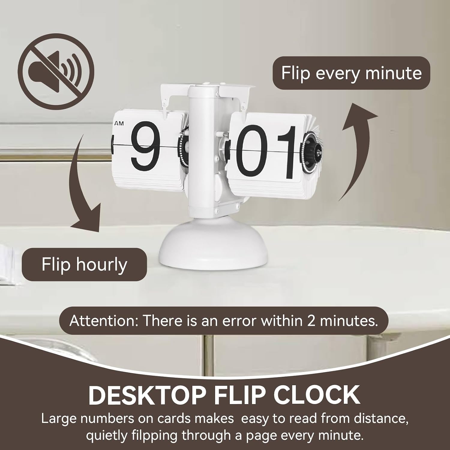 Retro Mechanical Flip Desk Clock, Flipping Clock Retro Flip Clock Digital Flip down Clock Battery Powered Wіth Internal Gear Operated for Home Office Decor, 8.2 * 6.2In (W*H)