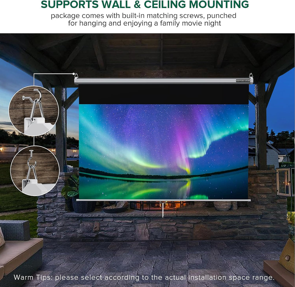 100 Inch Projector Screen Pull Down, 3 Layers PVC Auto-Locking Manual Pull down Projector Screen Retractable, 16:9 Portable Screen Indoor Outdoor - Home Theater Office Education