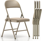 Folding Chairs with Padded Vinyl Cushion Chairs with Comfortable Cushion and Durable Steel Frame for Home and Office, for Indoor and Outdoor Events (Kahki, Vinyl, 4 Pack)