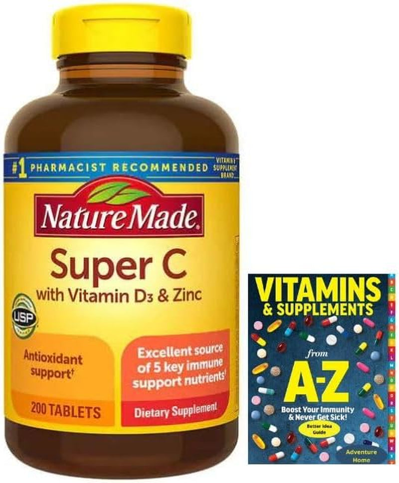 Nature Made Super C with (Vitamin D3 and Zinc), 200 Tablets,One per Day Tablet+ Better Guide Vitamins Supplements Book Printed