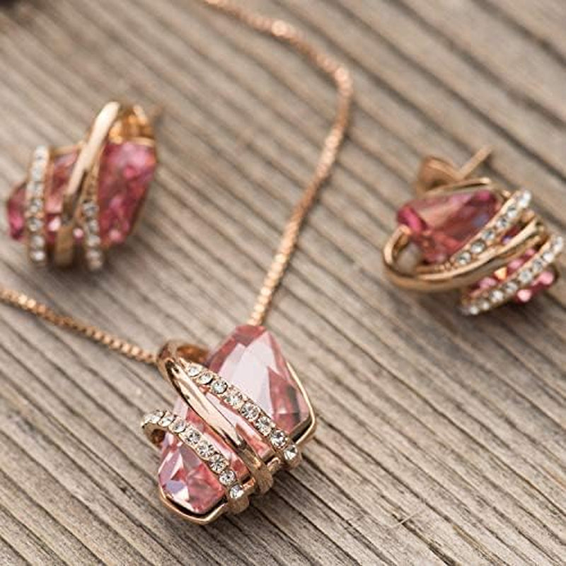 Wish Stone Pendant Necklace with Birthstone Crystal, 18K Rose Gold Plated/Silvertone, 18" + 2"