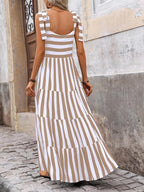Women Dresses 2026 Summer Floral Sleeveless Maxi Dress Casual | Spaghetti Strap Tiered Flowy Beach Long Dress, Boho Floral Striped Dress, a Line Sun Dresses Pockets, Wedding Guest Dress