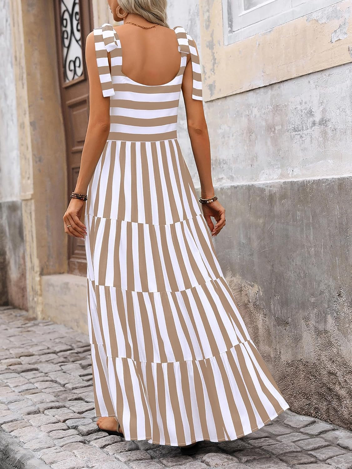 Women Dresses 2026 Summer Floral Sleeveless Maxi Dress Casual | Spaghetti Strap Tiered Flowy Beach Long Dress, Boho Floral Striped Dress, a Line Sun Dresses Pockets, Wedding Guest Dress