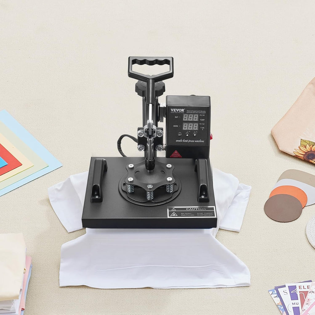 Heat Press, 12X10In Heat Press Machine, Clamshell Sublimation Transfer Printer Fast Heat-Up, Digital Precise Temperature Control, Vinyl Heat Press for T-Shirts Bags Garments Mats Puzzles, 650W