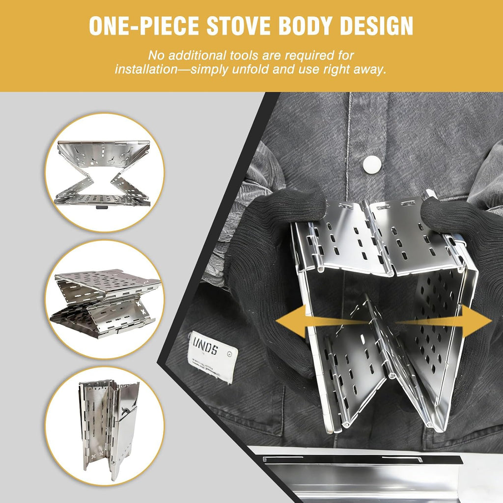 Survival Stove for Camping Cooking, Portable Wood Burning Stove, Stable Stainless Steel Foldable Camp Stove, Emergency Outdoor Cooking Stove No Gas Required, Compact Bushcraft Stove