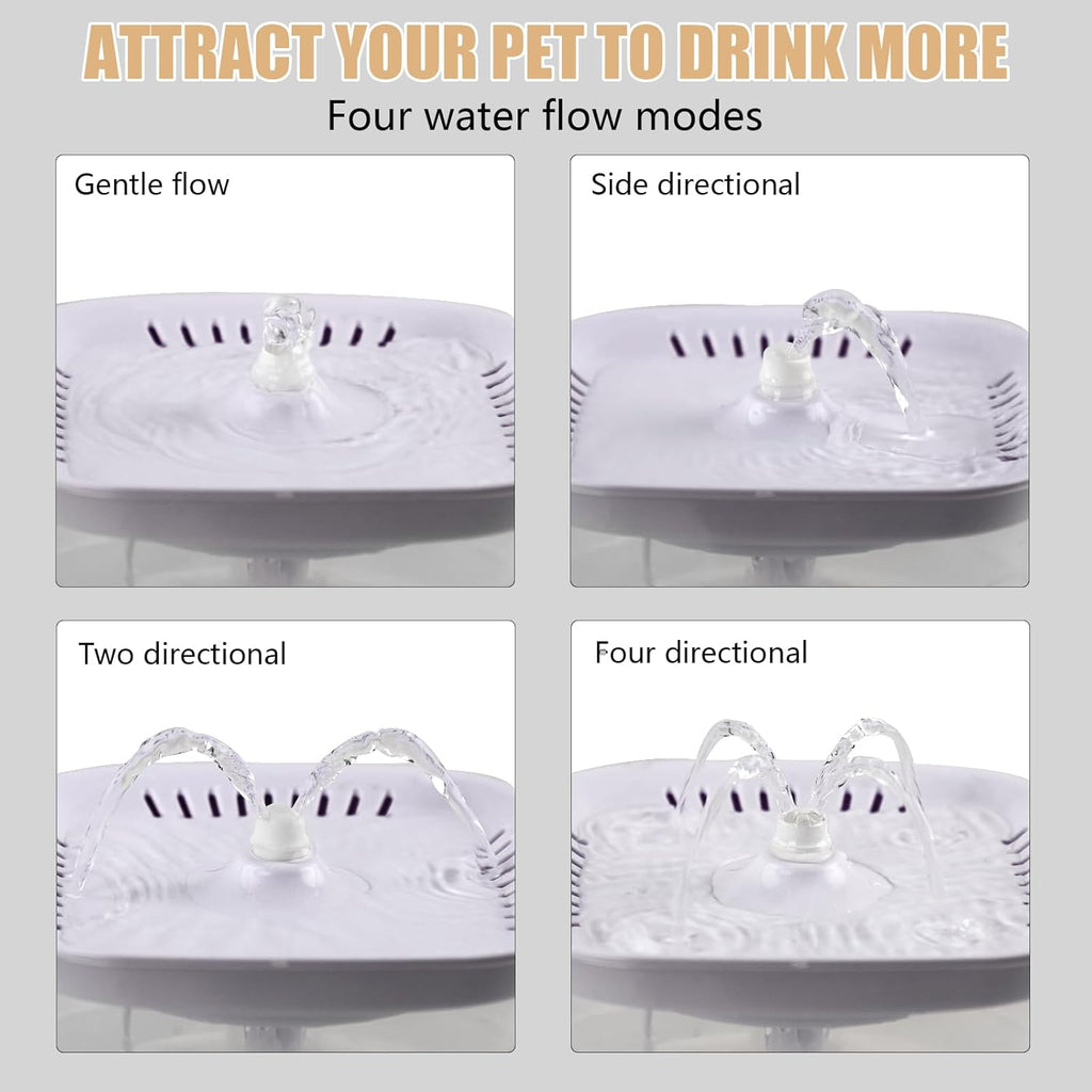 Cat Water Fountain, 2.4L/2.5QT Capacity, White | Ultra Silent Pet Drinking Fountain for Cats and Small Dogs, Indoor Water Fountain, with Replacement Filters