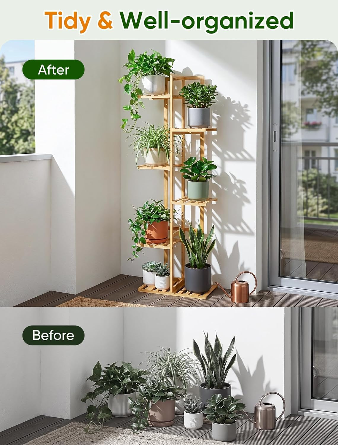 48 Inch Tall Bamboo Plant Stand for Indoor, 6 Tier 7 Potted, Natural | Corner Plant Stand, Tiered Plant Shelf, Planter Holder for Multiple Plants Indoor, Boho Style