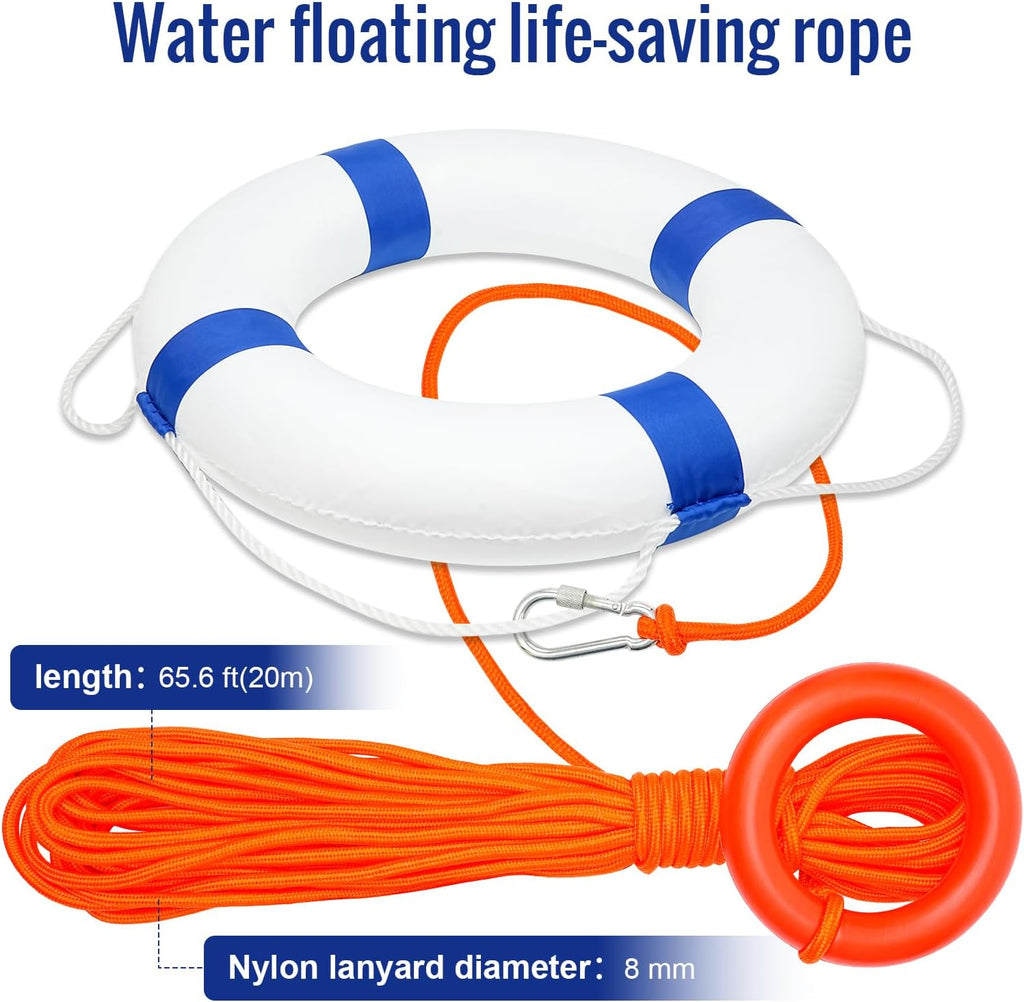 Pool Life Ring Buoy Life Preserver Ring with Lifesaving Rope Reflective Tape Yard Wall Decoration 10.6"/19.68"