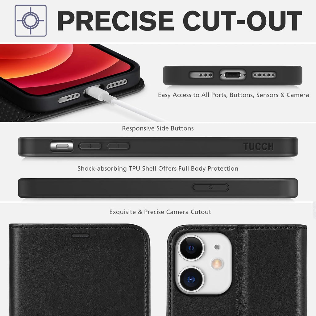 Wallet Case for Iphone 12 Pro/Iphone 12 (6.1"), 3 Card Holders, Black | RFID Blocking, Viewing Stand, Shockproof TPU Shell, PU Leather, Magnetic Closure, Protective Folio Flip Cover