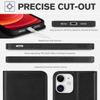 Wallet Case for Iphone 12 Pro/Iphone 12 (6.1"), 3 Card Holders, Black | RFID Blocking, Viewing Stand, Shockproof TPU Shell, PU Leather, Magnetic Closure, Protective Folio Flip Cover
