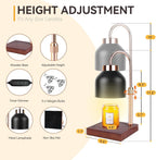 Candle Warmer Lamp with 3 Bulbs, Adjustable Height Dimmable Candle Warmer with Timer, Compatible with Large Jar Candles, Candle Lamp with Charming Gift Box Ribbon for Her/Him(Black)