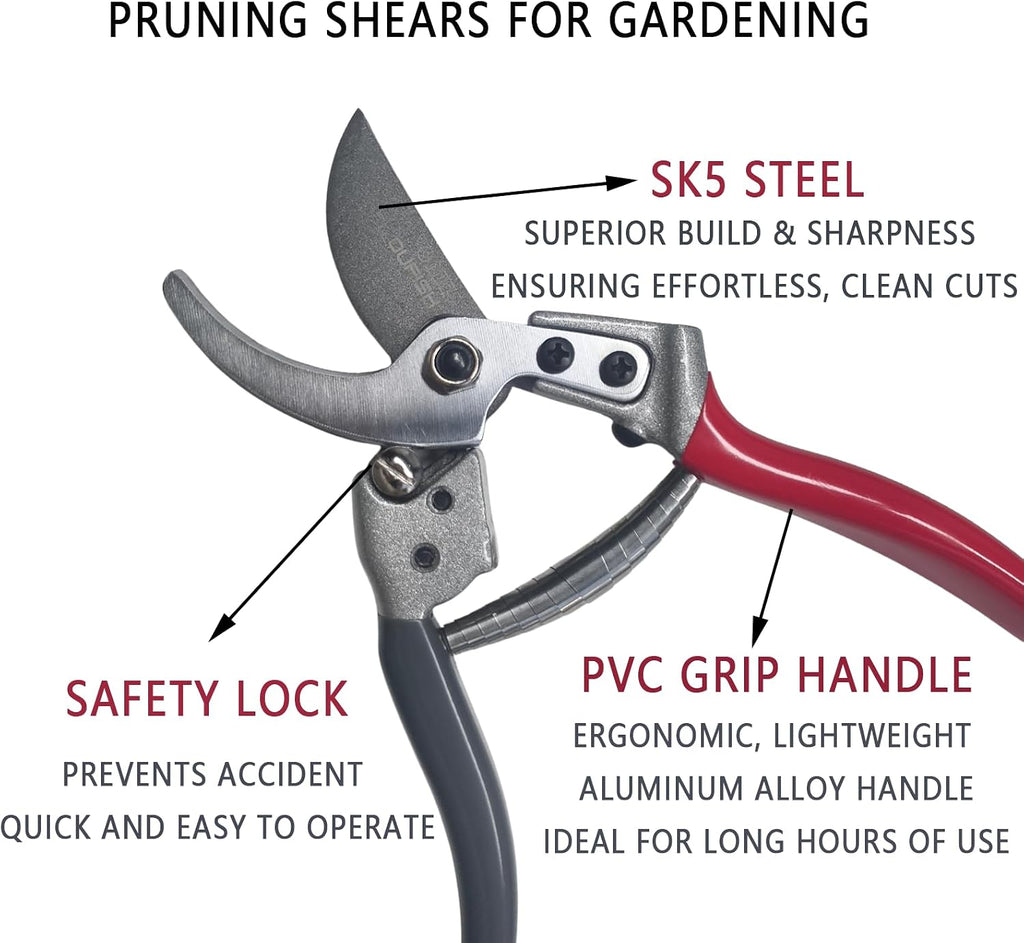 Pruning Shears for Gardening, 8.5" SK5 Steel Pruners | Bypass Garden Shears, Sharp Heavy Duty Hand Pruners, Handheld Clippers Tools for Garden Care
