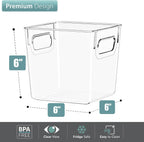 4 Pack Small Clear Plastic Storage Bins, Clear Organizer Bins with Handle for Kitchen, Pantry, Cabinet, Refrigerator, Craft, Toys, Clothes, Closet, under Sink, Bathroom Organizers and Storage