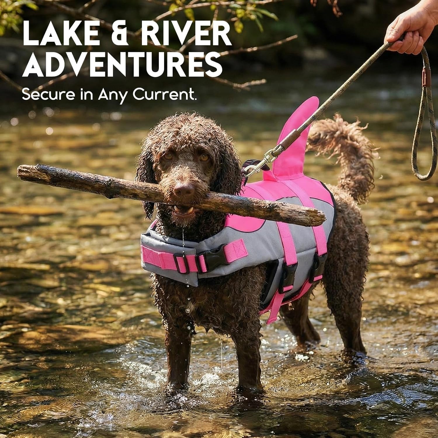 Dog Life Jacket - Pet Safety Vest for Swimming & Boating, Shark Life Jacket with Floatation, Dog Lifesavers Swimsuits for Small Medium Large Dogs (Pink, L)
