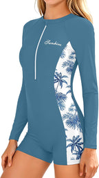 Girls Rash Guard Swimsuit One Piece Long Sleeve Bathing Suit Half-Zip UPF50+ Sun Protection Swimwear for Teen 9-16Y
