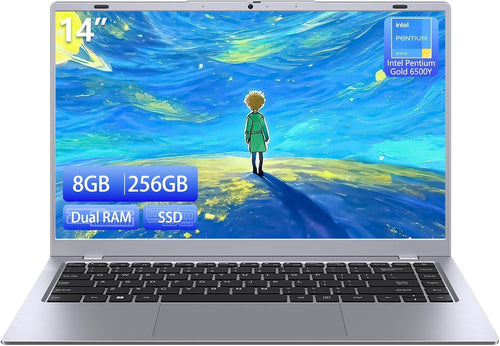 2026 Silver Laptop, Pentium Gold 6500Y Processor(Up to 3.4 Ghz),8Gb RAM 256GB SSD,14 Inch FHD IPS Display, 5000Mah Battery,Type-C