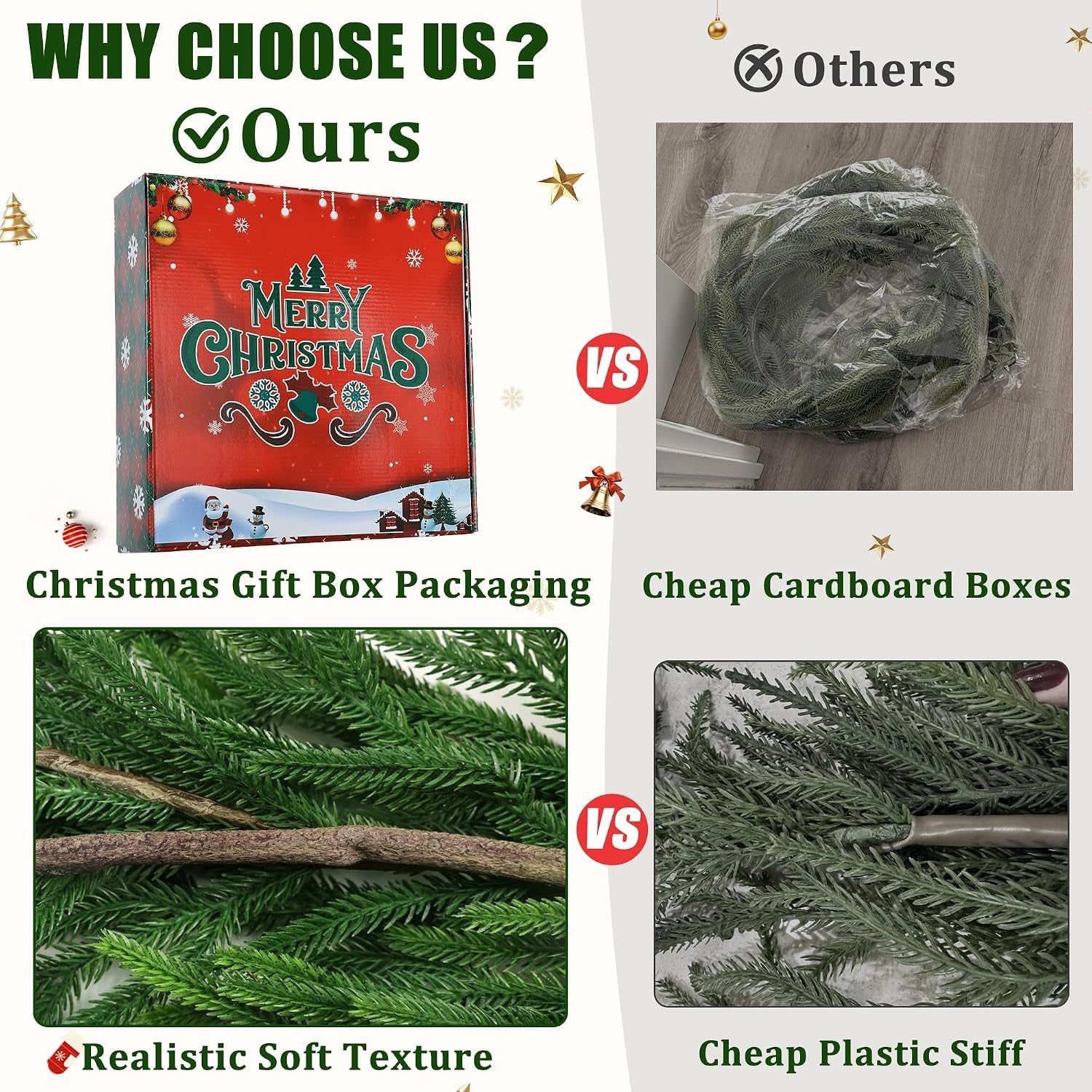 16FT Realistic Christmas Garland Pine Garland Real Touch Green Artificial Greenery Garland Artificial Pine Garlands,For Table Mantle Wall Indoor Outdoor Christmas All-Season Decorations