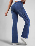 Women’S Trendy Stretchy Flare Jeans Pull on Casual Denim Pants | High Waisted Jeans with Pockets, Bootcut Leg, Soft Stretch Denim, Elastic Waist, Loose Fit, Casual Daily Wear, Work, Travel