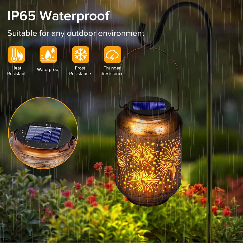 Solar Lanterns Outdoor Waterproof - Hummingbird Solar Lights for Garden, Hanging Metal Lantern Decor for Patio, Yard - Christmas Mothers Day Gifts for Women, Mom, Grandma (Fireworks, 1)