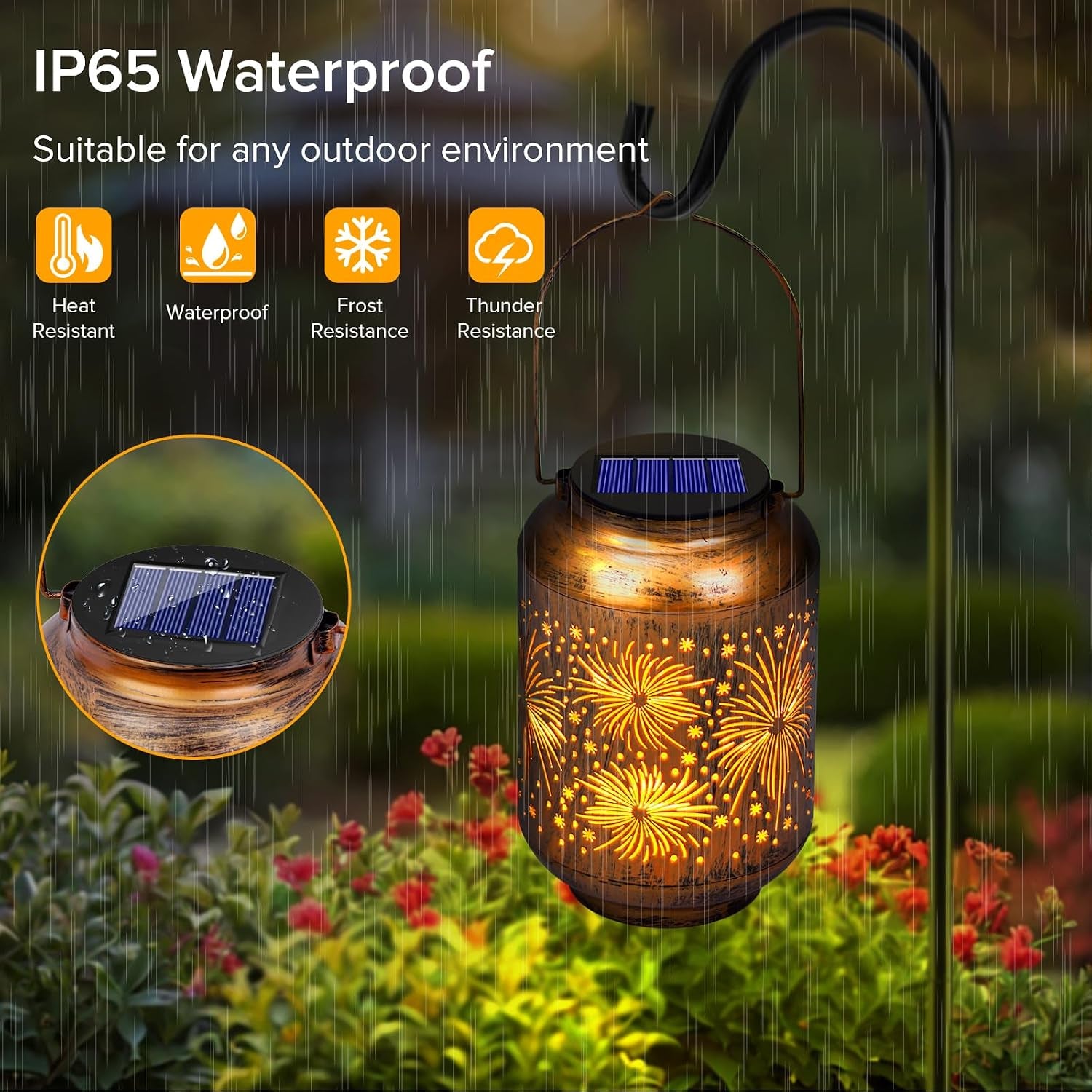 Solar Lanterns Outdoor Waterproof - Hummingbird Solar Lights for Garden, Hanging Metal Lantern Decor for Patio, Yard - Christmas Mothers Day Gifts for Women, Mom, Grandma (Fireworks, 1)