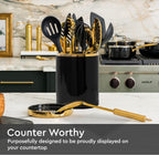 Black and Gold Utensil Holder with Built-In Spoon Rest | 2-Piece Black and Gold Spatula Holder, Kitchen Accessory, Utensils Not Included