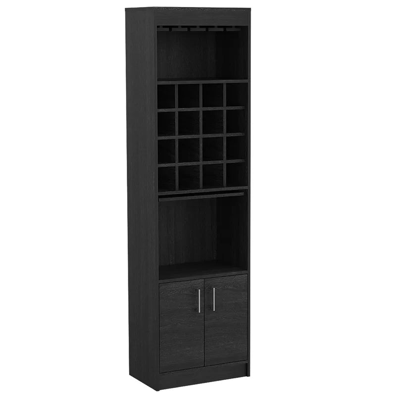 Kava 71" Tall Bar Cabinet with 16 Cubbies, Shelf, Concealable Tray and Double Door