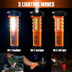 Emergency Car Flashlight with Seatbelt Cutter and Window Breaker, LED Work Light & Flash Beacon, Life-Saving Car Escape Tool for Roadside Safety (Orange)