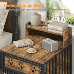 Dog Crate Furniture, Wooden Dog Kennel with Storage, Indoor Pet Crate End Table, Two-Tier Small Dogs House, Chew-Proof, for Living Room, Bedroom, Black and Rustic Brown DC01BR