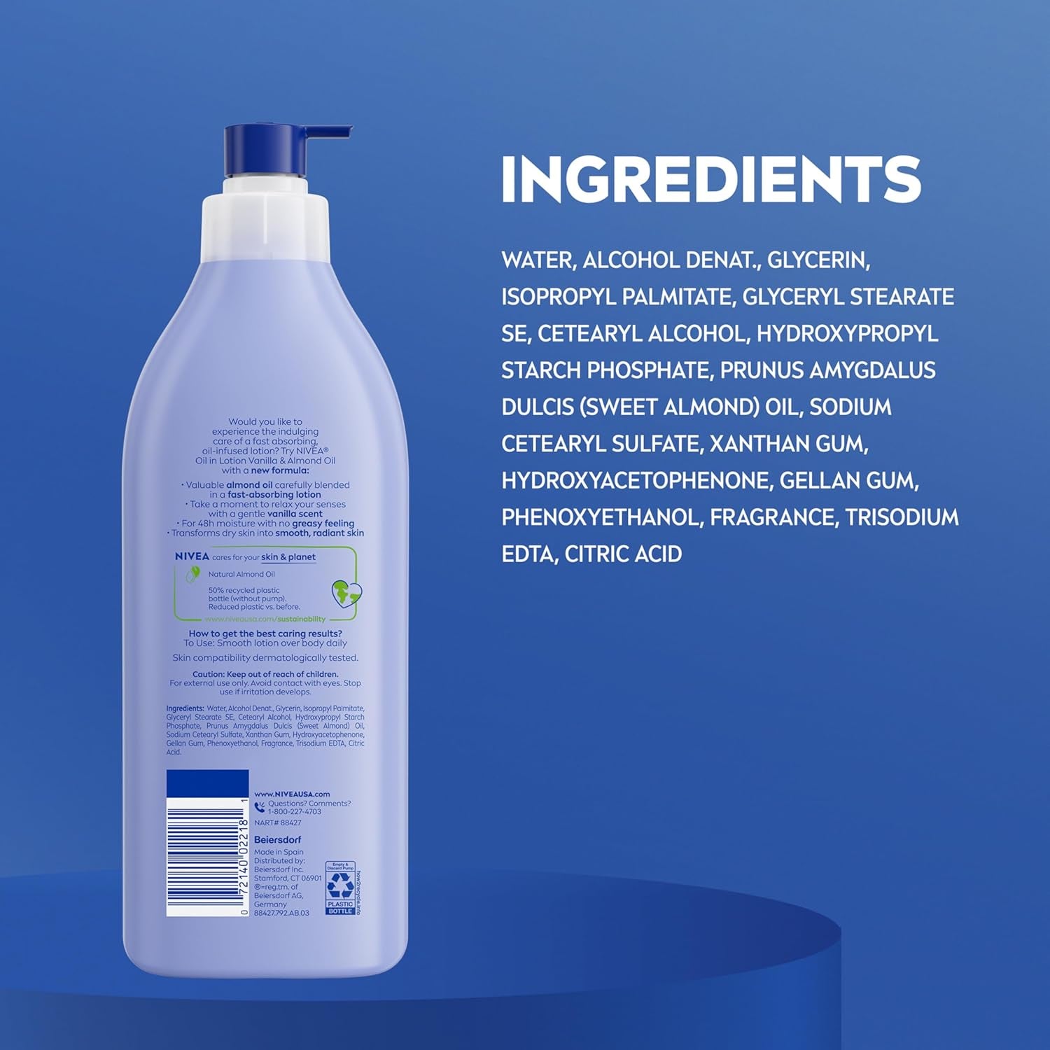 Oil in Lotion Body Lotion, Vanilla and Almond Oil, 3 X 16.9 FL OZ | Vanilla Scented Lotion Enriched with Almond Oil, Instant Smooth Skin Feel, Fast-Absorbing, Non-Greasy, 48-Hour Moisturizer