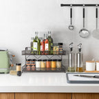 2 Tier Metal Kitchen Counter-Top or Wall Mount Spice Rack, Jars Storage Organizer, Cabinet Holder, Spice Seasoning Organizer for Partry (Bronze)