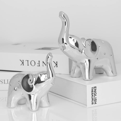 A Pair Elephant Statue Home Decor,Modern Style Figurines,Sculpture for ​Office Desktop Bookshelf Living Room (Silver)