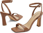 Women High Heels, Square Open Toe Block Heeled Sandals 3.3 Inch | Strappy Ankle Strap Shoes for Dress, Party, Prom