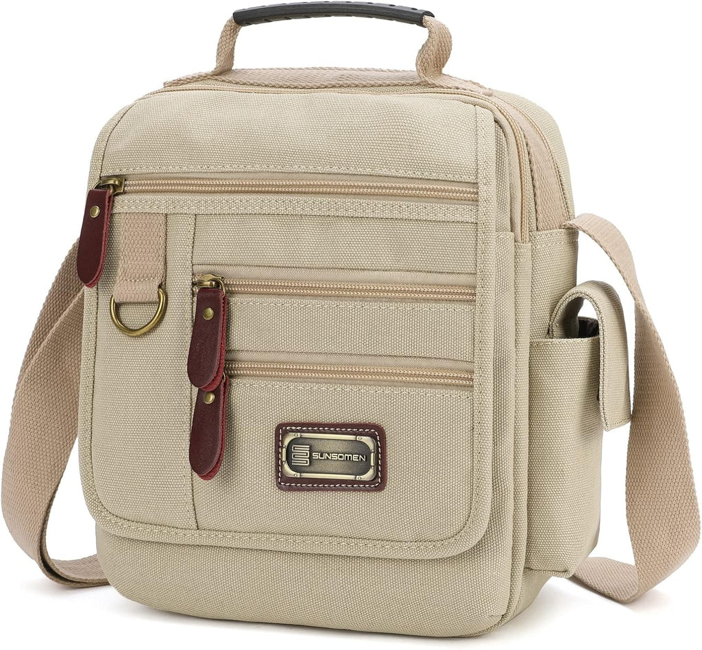 Mens Bag Canvas Shoulder Bag Small Messenger Crossbody Bag Work Bag Vintage Multi-Function