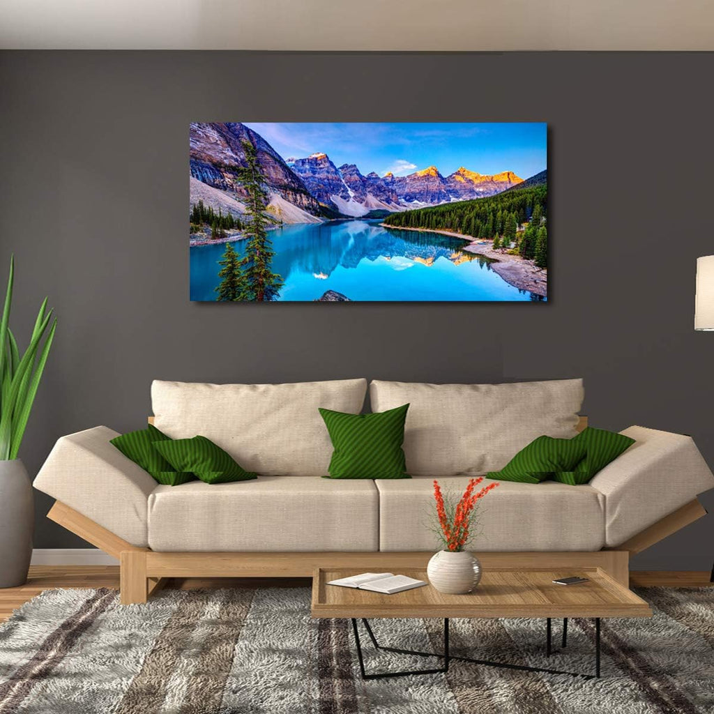Wall Art Lake Mountain Landscape Picture Print Canvas Wall Art for Living Room Bedroom, Modern Giclee Artwork Home Decor Stretched and Framed Ready to Hang, Waterproof Artwork -24X48Inches